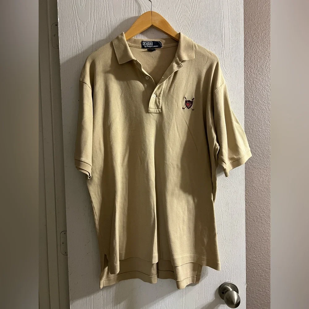 Polo Ralph Lauren Polo khaki shirt Golf Crest Knit Preppy Classic men Sz L
